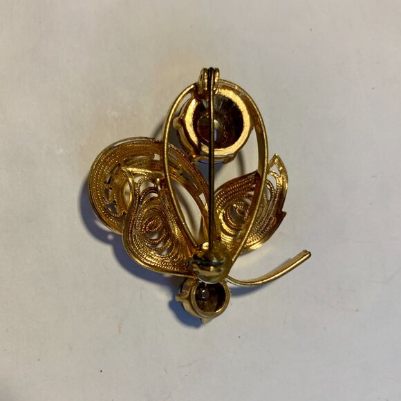 Watermelon Margarita Rivoli Rhinestone Brooch Gold Tone - Picture 4 of 4